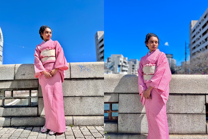 Wearing Japanese kimono